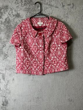 LOFT‎ Red White Floral Peter Pan Collar Cropped Jacket Blazer Women's 10 New
